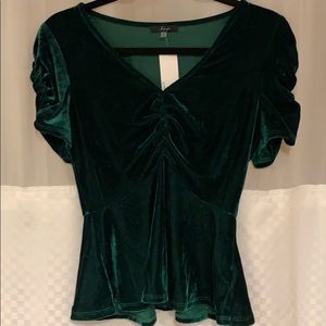 Green velvet peplum top